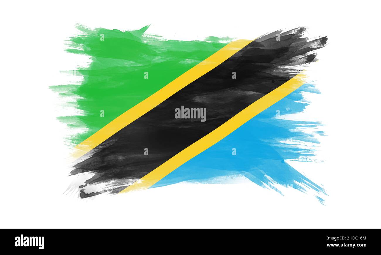 Tanzania flag brush stroke, national flag on white background Stock Photo