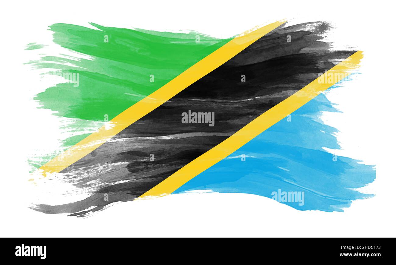 Tanzania flag brush stroke, national flag on white background Stock ...