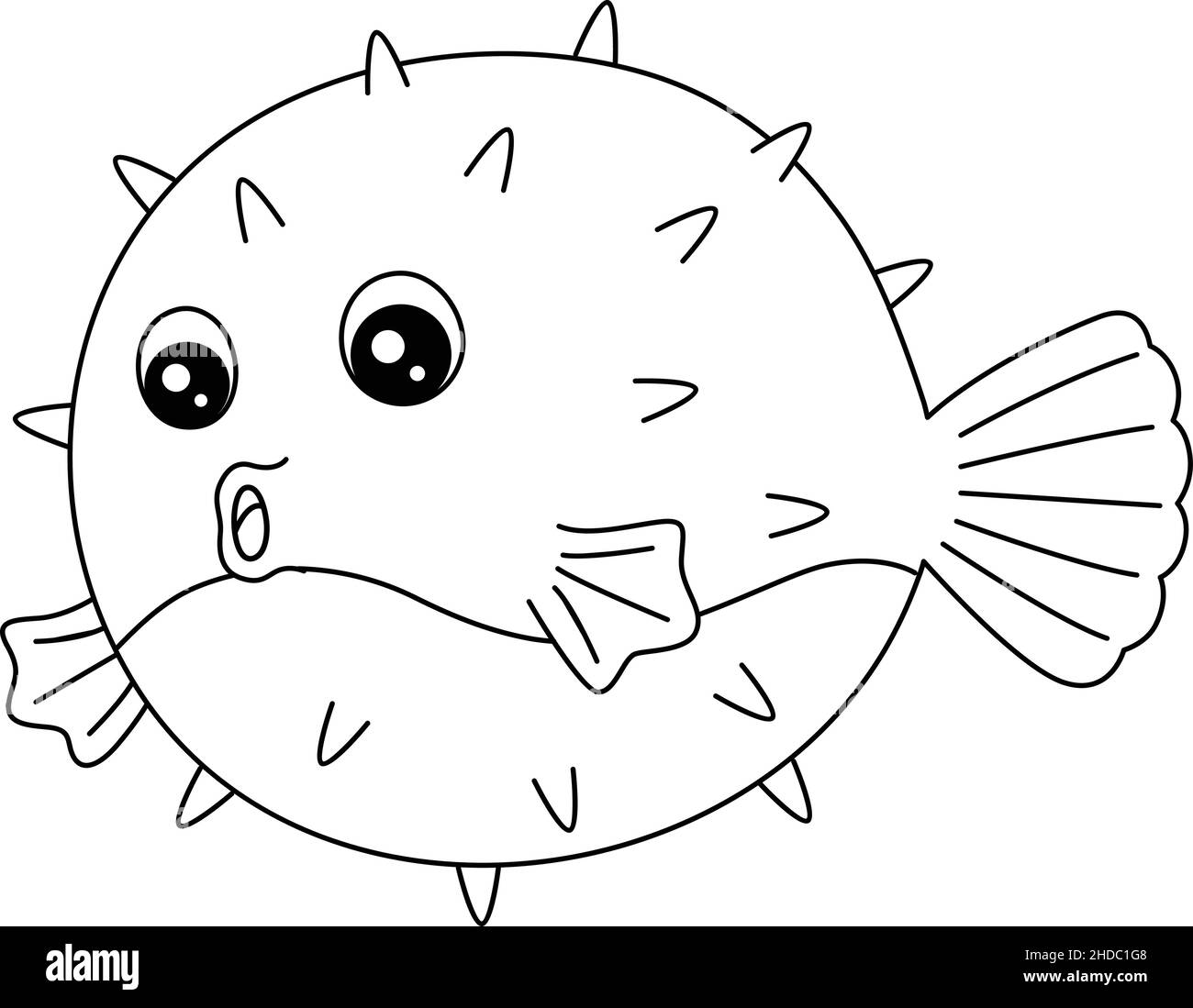 Pufferfish Coloring Page Isolated for Kids Stock Vector