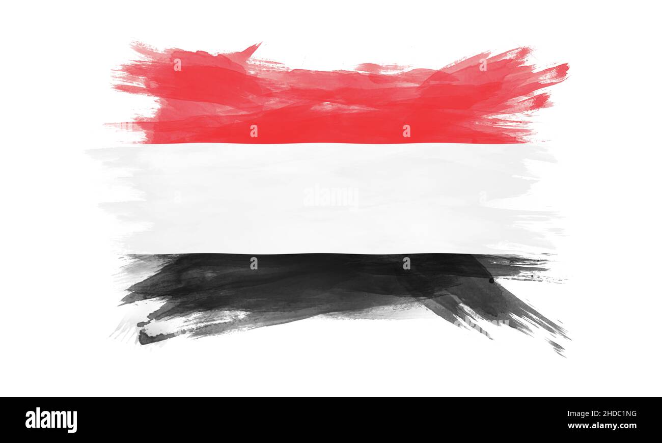 Yemen flag brush stroke, national flag on white background Stock Photo ...