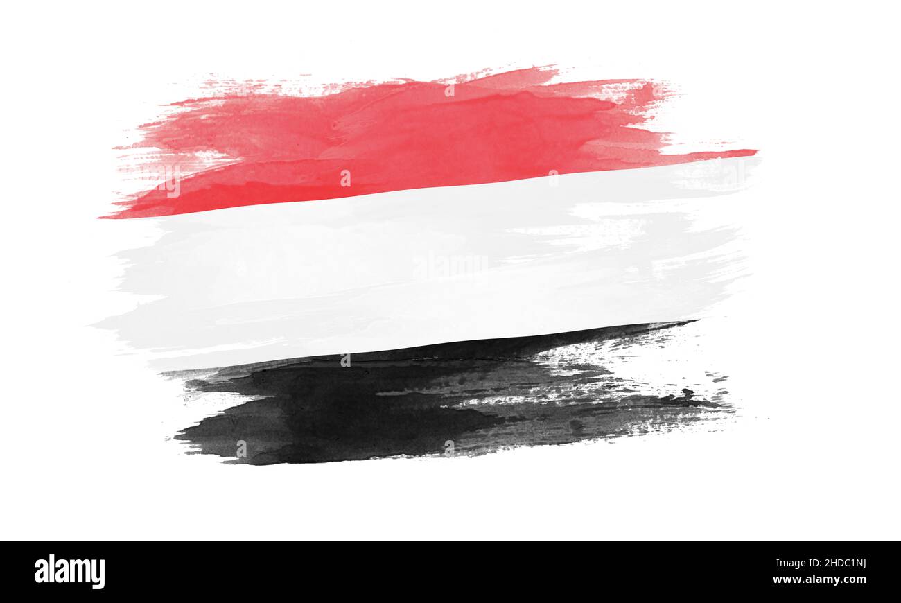 Yemen flag brush stroke, national flag on white background Stock Photo ...