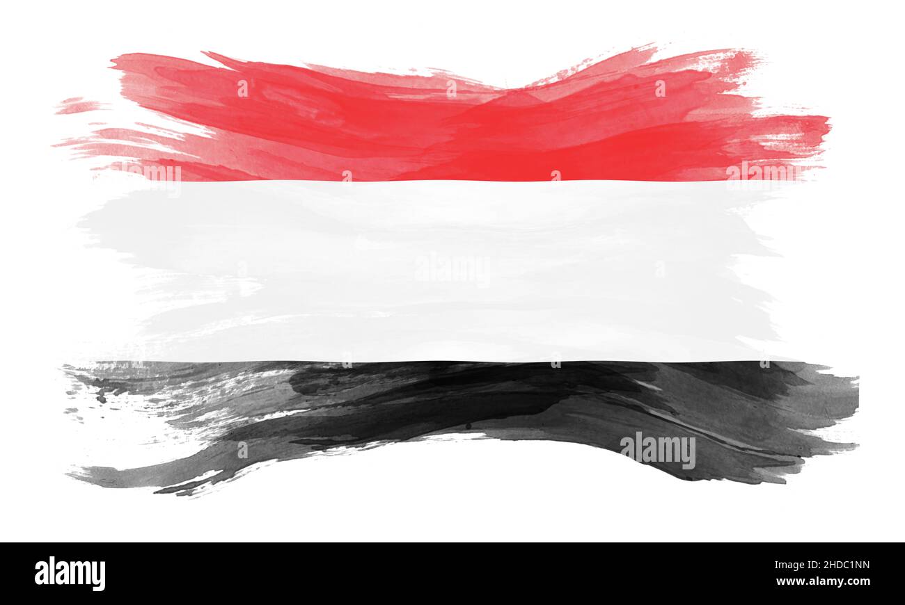 Yemen flag brush stroke, national flag on white background Stock Photo ...