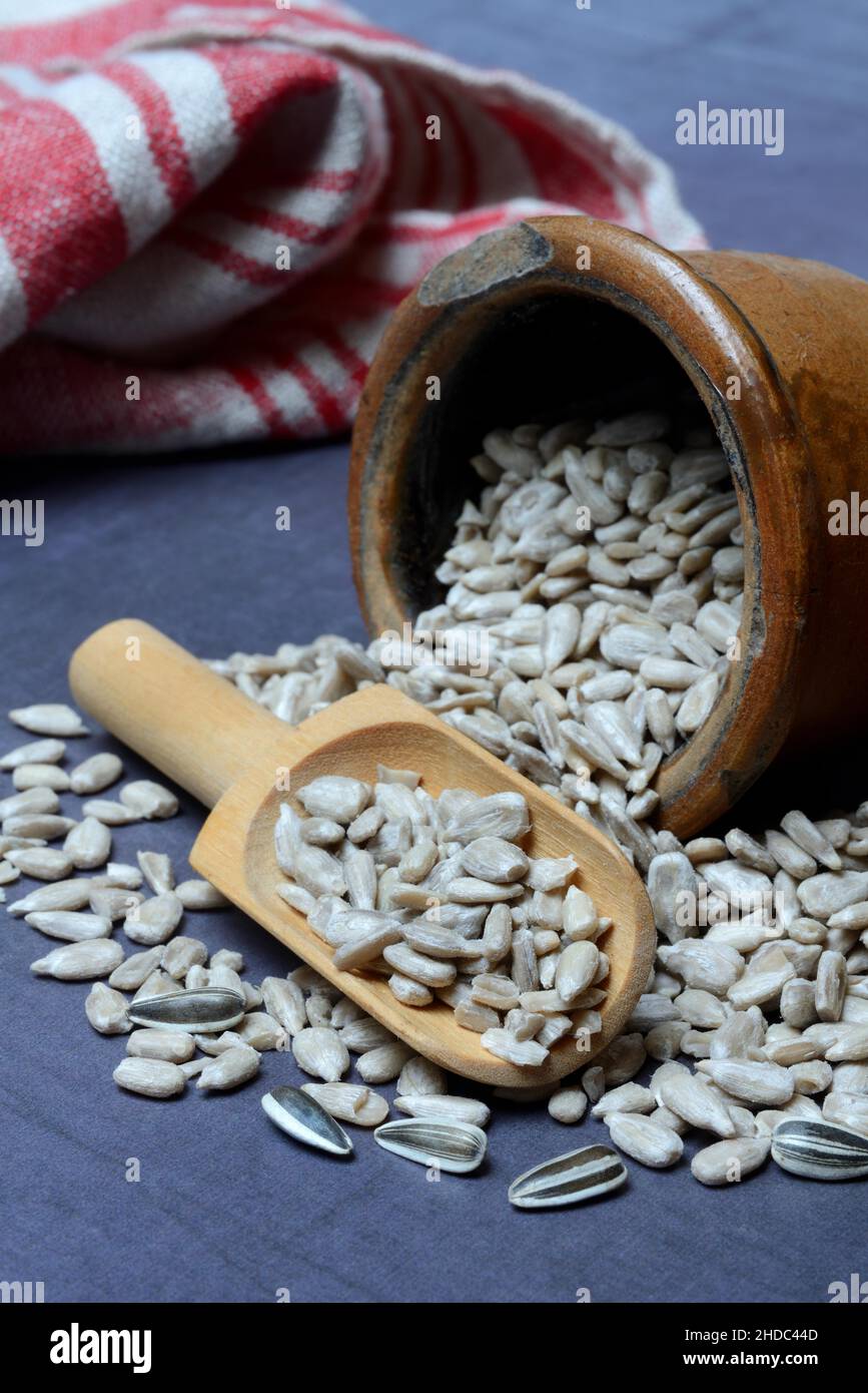 Peeled sunflower seeds in pots and scoops Stock Photo - Alamy