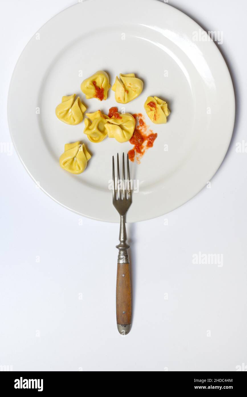 Pasta on plate with fork, tortelloni Stock Photo Alamy