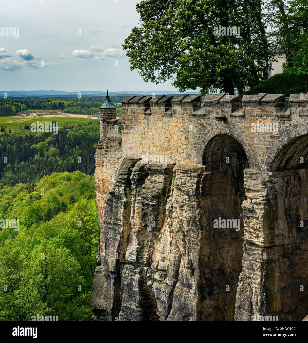 The Abratzky Chimney at Koenigstein Fortress in Saxon Switzerland, Koenigstein, Saxony, Germany Stock Photo