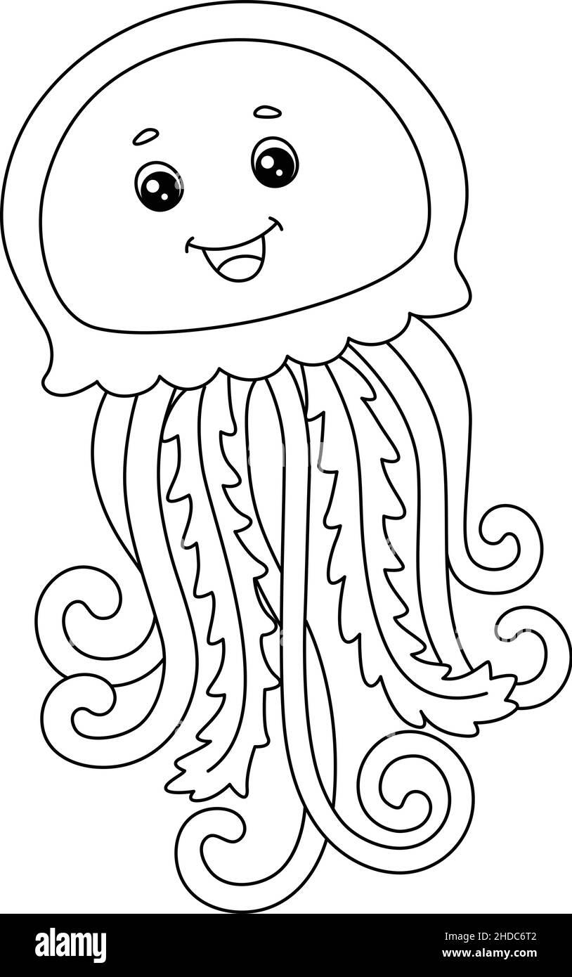 Jellyfish Coloring Page Isolated for Kids Stock Vector