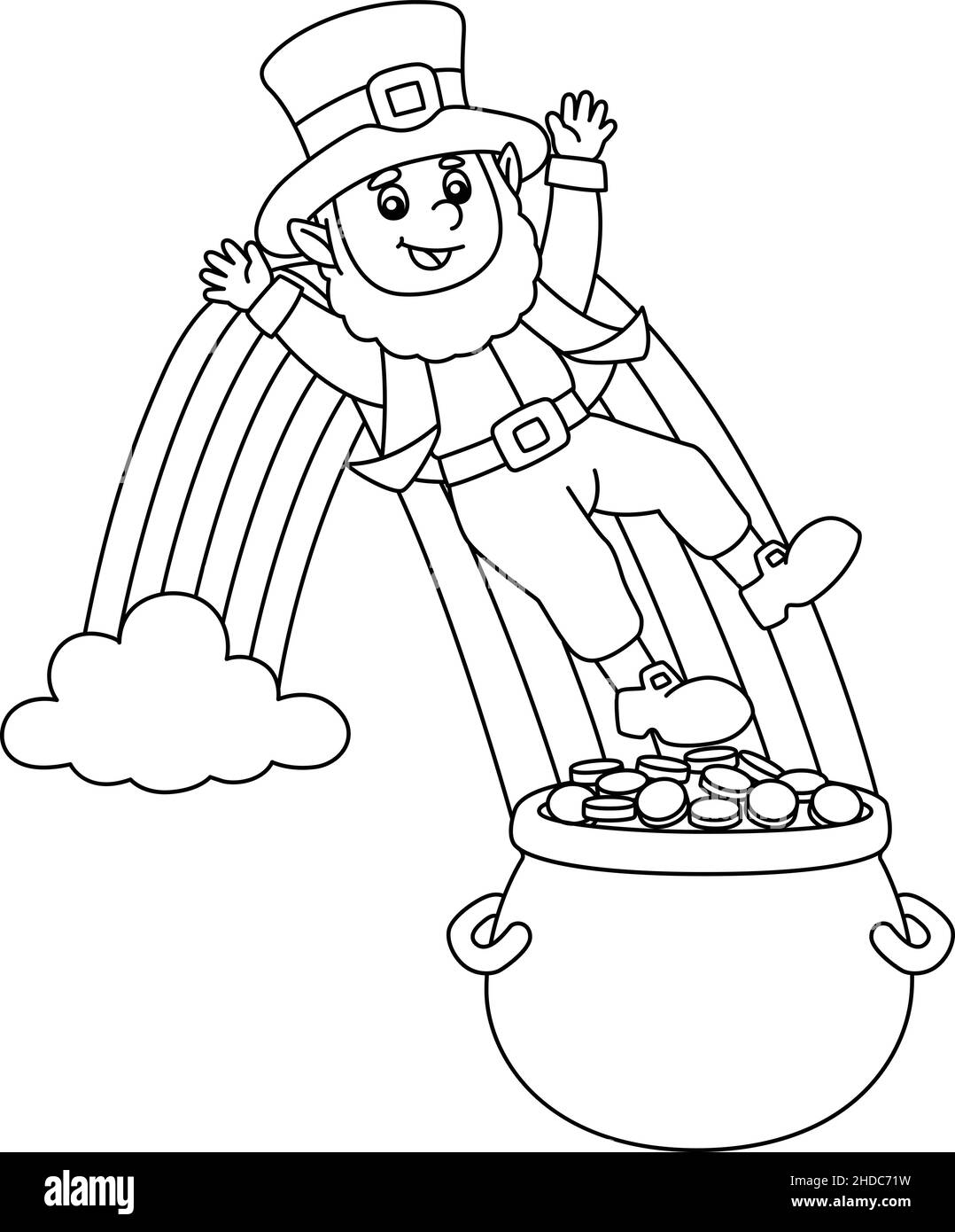 St. Patricks Day Leprechaun Coloring Page for Kids Stock Vector Image