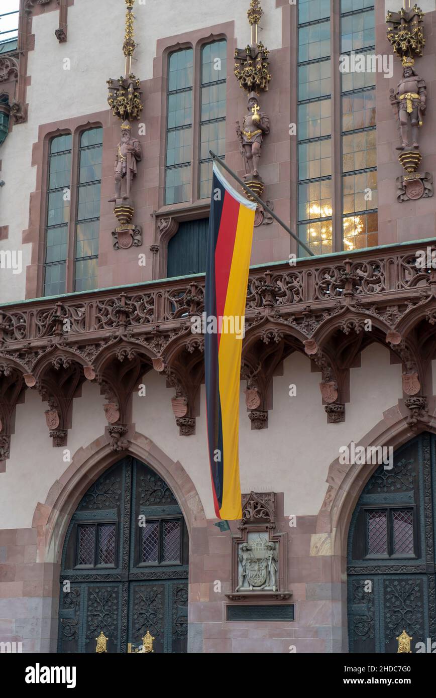 Shot of the German flag on a building in Holzhausen Park in Frankfurt