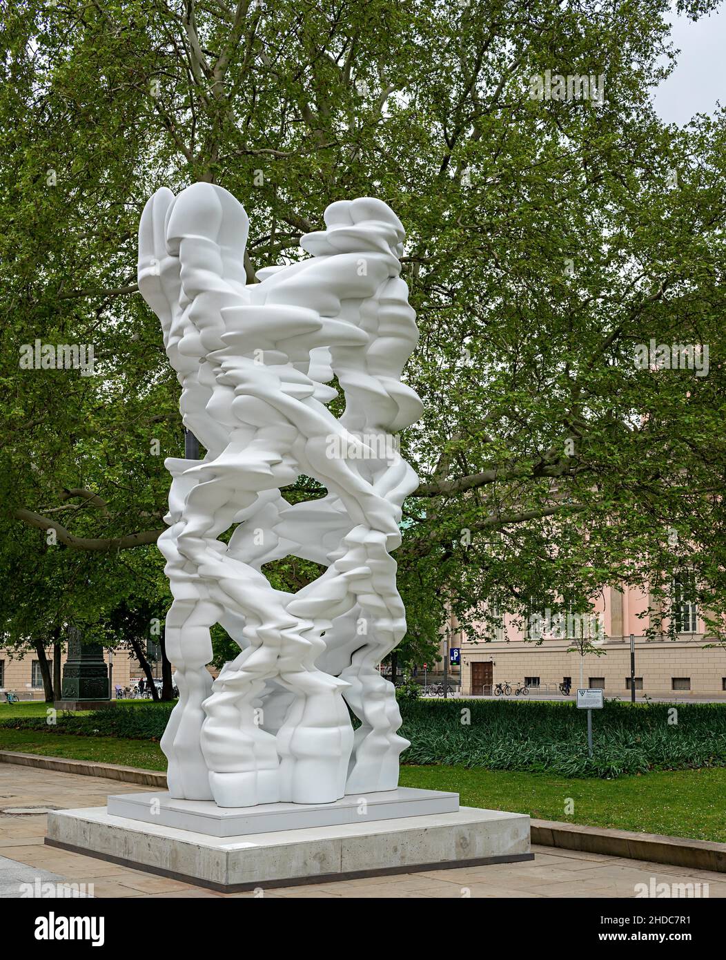 The sculpture 'Runner' by Tony Cragg in front of the entrance to the Palais Populaire at Bebelplatz Unter den Linden in Berlin, Germany, Europe Stock Photo