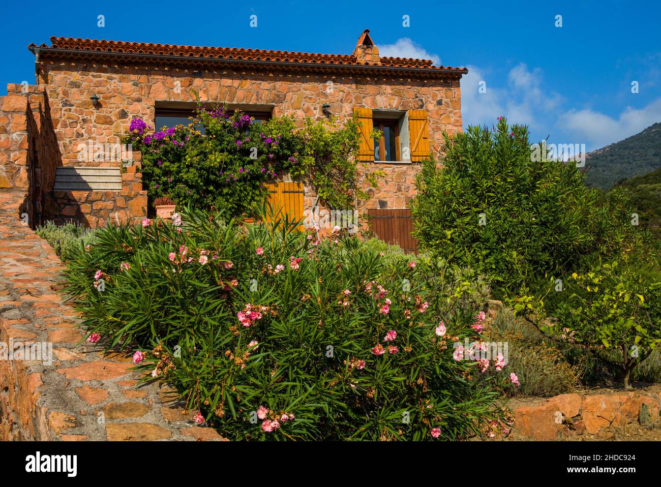 Village of Girolata with staircase houses in the nature reserve of Scandola, Corsica, Girolata, Corsica, France, Europe Stock Photo