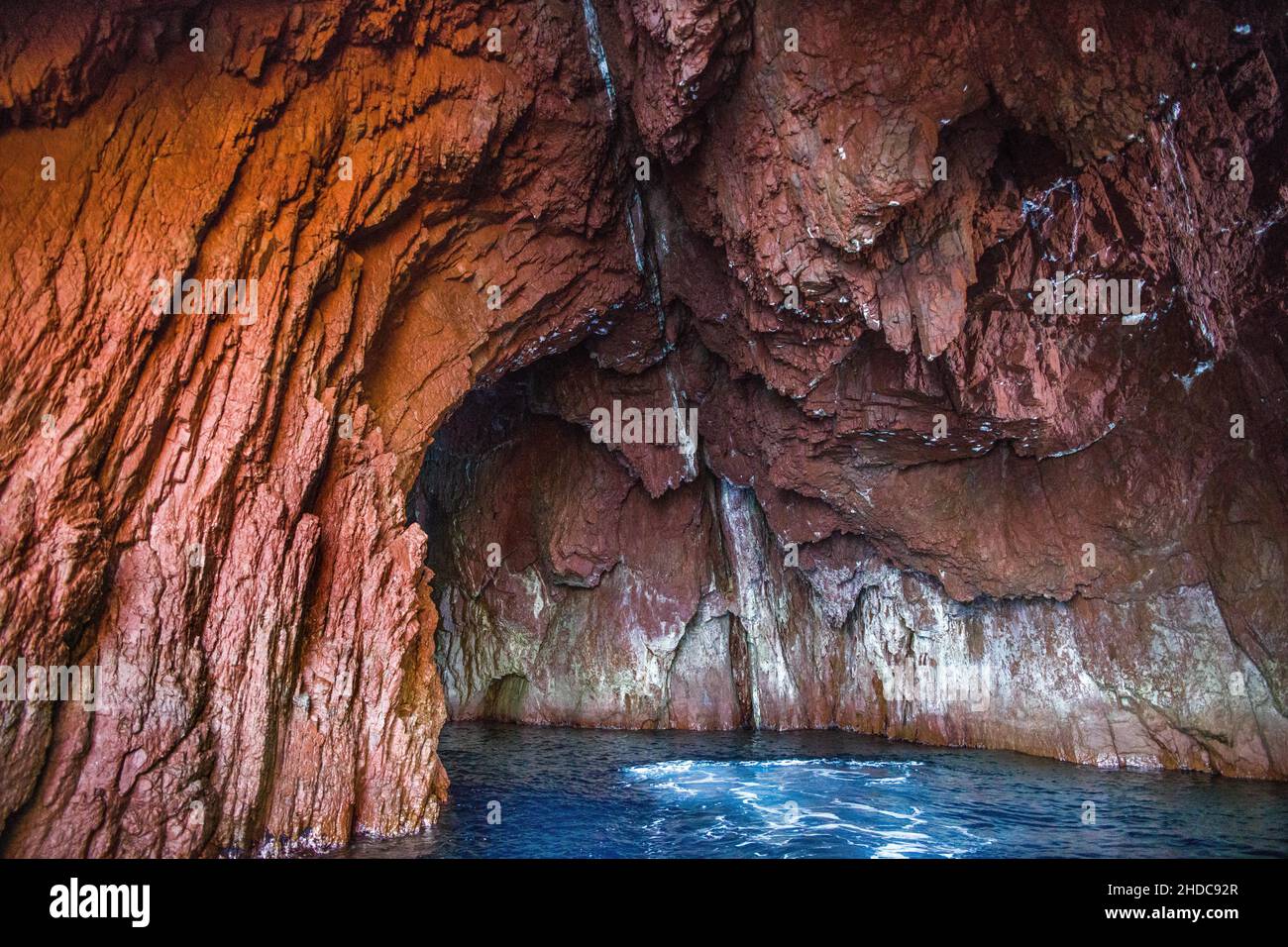 Rock formations and deep blue water in the Scandola nature reserve, Corsica, Corsica, France Stock Photo