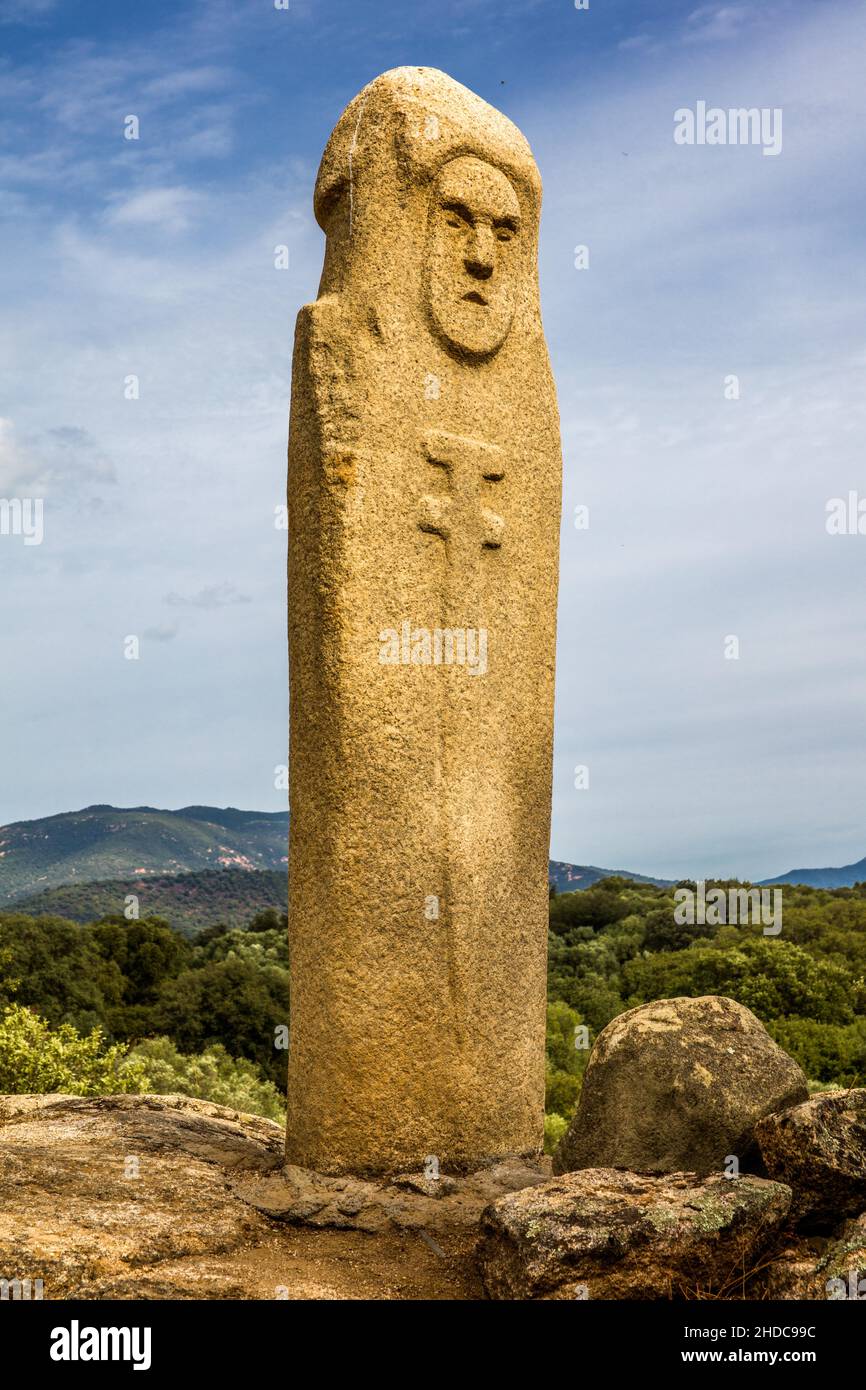 Menhir statue with carved face long sword and dagger, Filitosa