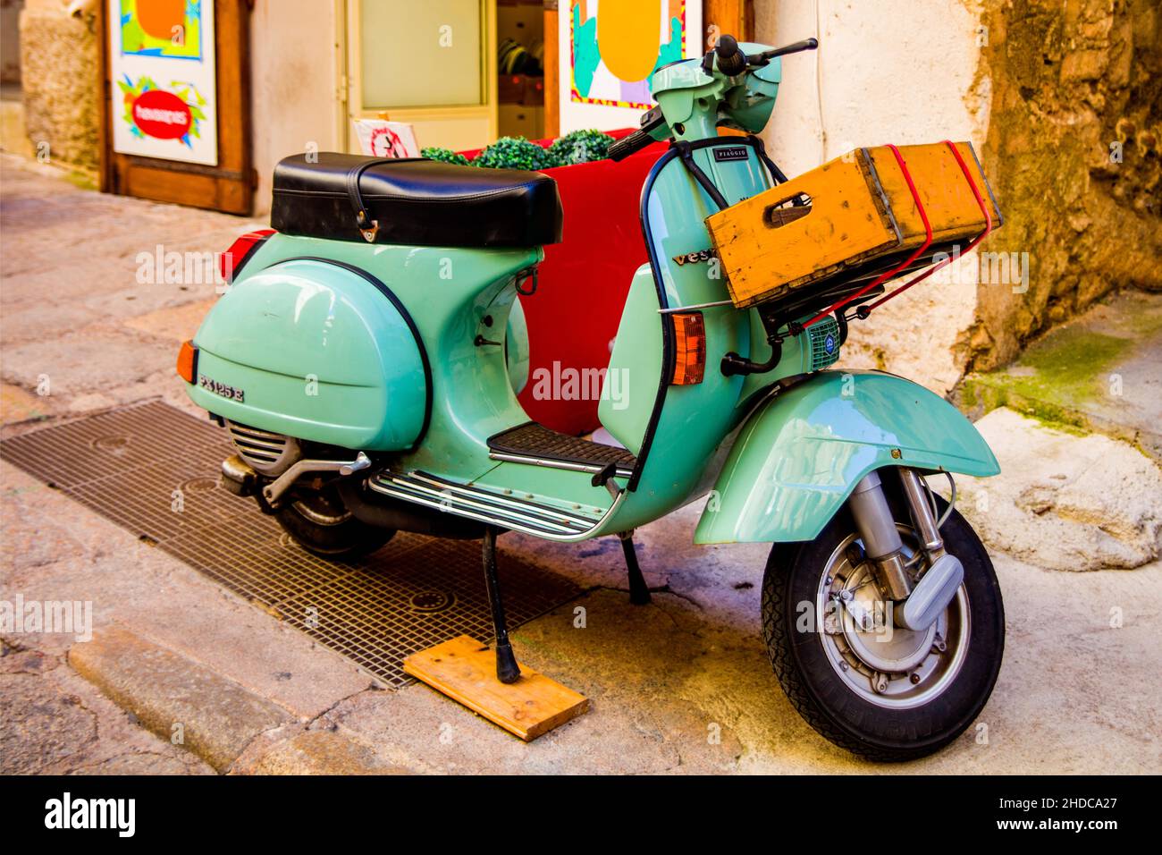 Vespa scooter, Old Town, Ville Haute, Bonifacio, Corsica, Bonifacio