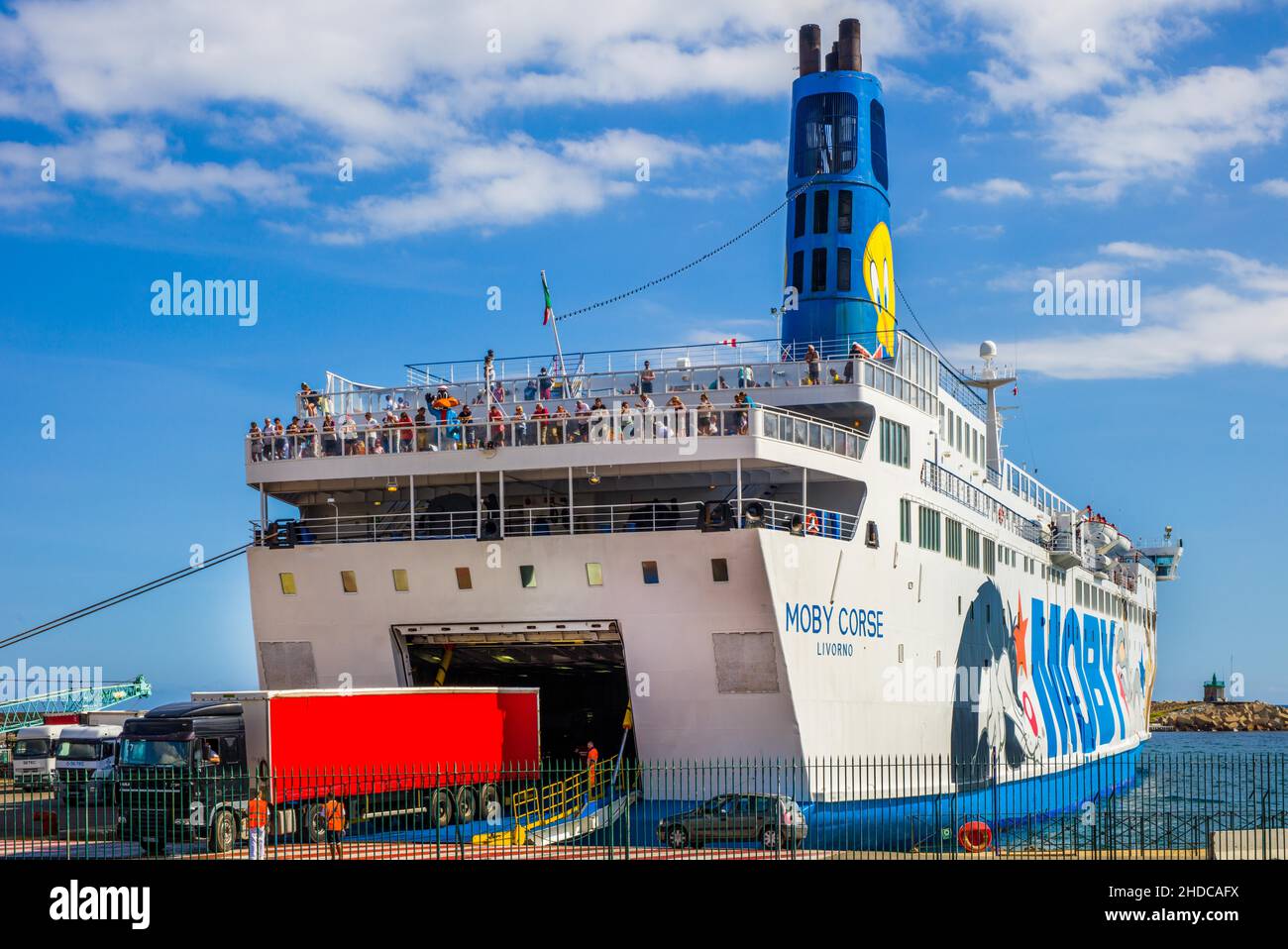 Ferry port with loading of trucks, Bastia, Corsica, Bastia, Corsica, France, Europe Stock Photo