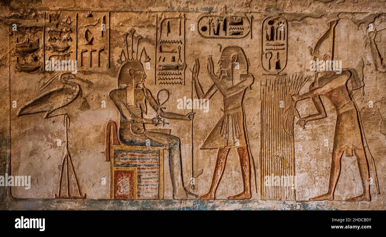 Relief with fiery scenes on the north-east wall of room 26, Medinet Habu, mortuary temple of Ramses III, Luxor, Thebes-West, Egypt, Luxor, Thebes, Wes Stock Photo