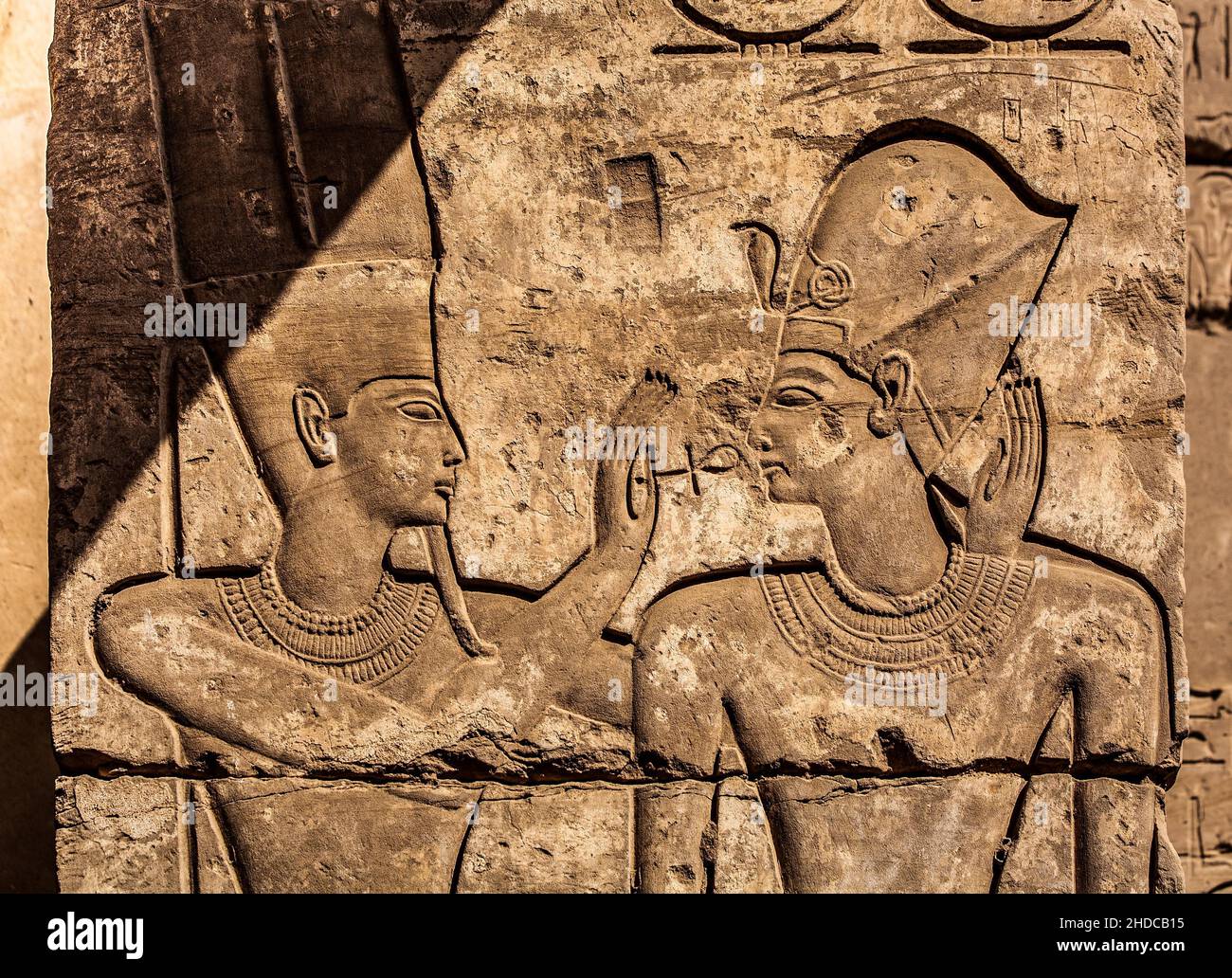 God Amun with the Pharaoh in a chapel, Medinet Habu, mortuary temple of Ramses III Luxor, Thebes-West, Egypt, Luxor, Thebes, West, Egypt, Africa Stock Photo