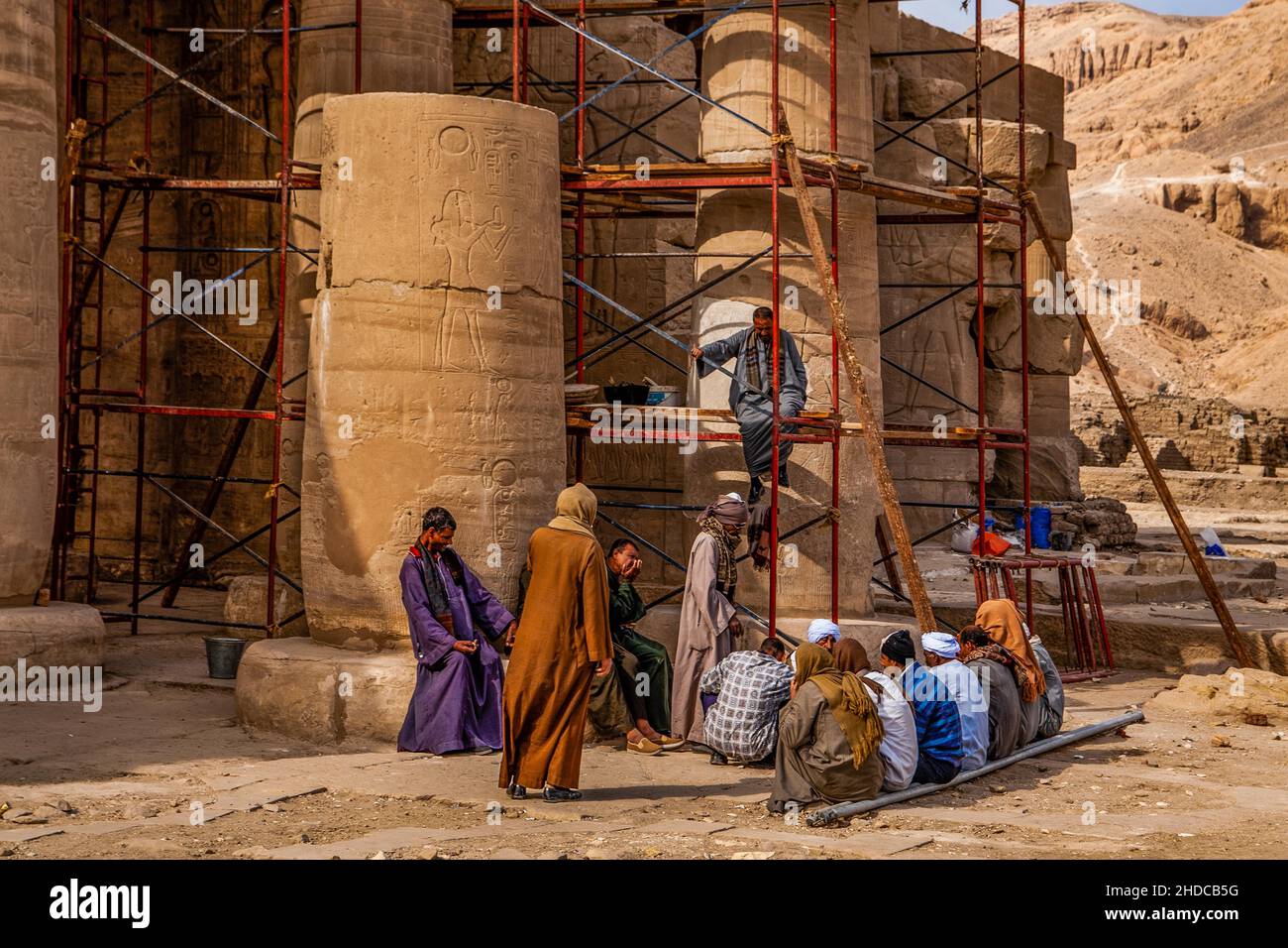 Restoration work, Ramesseum, mortuary temple of Ramses II Luxor, Thebes West, Egypt, Luxor, Thebes, West, Egypt, Africa Stock Photo