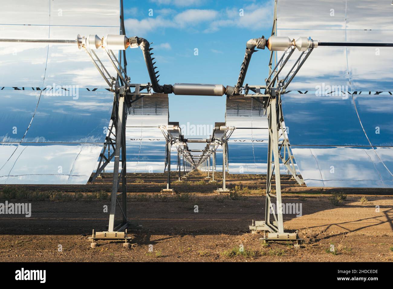 Solar thermo plant mirrors. Solar panels. Renewable energy Stock Photo