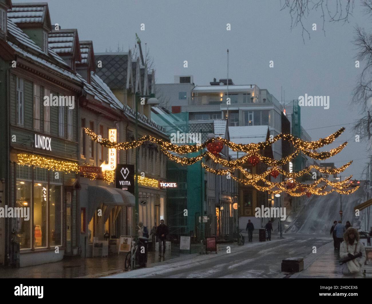 Weihnachtsstimmung in Tromsö / Xmas lights in Tromso Stock Photo