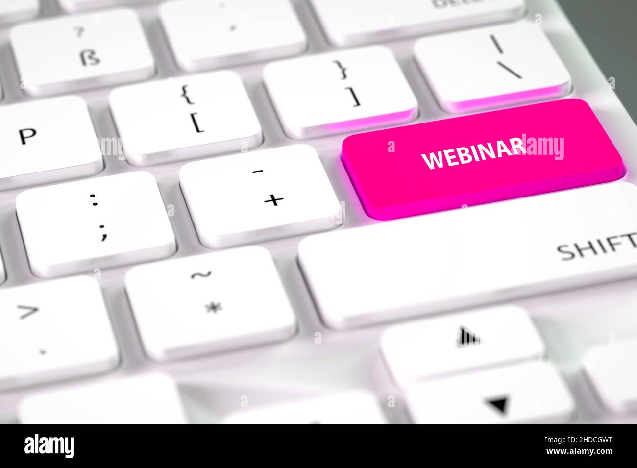 Weisse Computertastatur, belegte Sondertaste, Aufschrift, Webinar Stock Photo