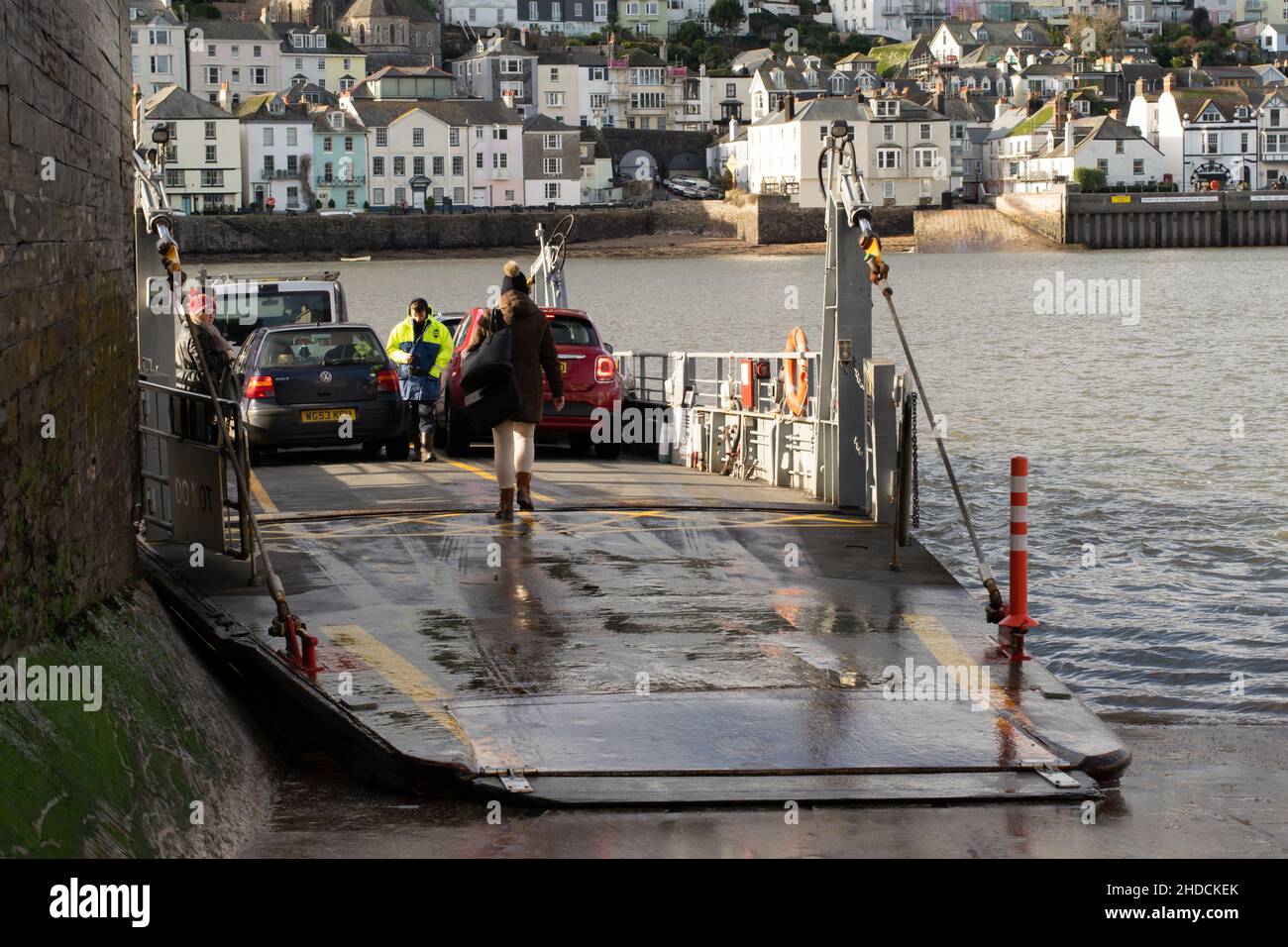 Dartmouth Lower Ferry loading at Kingswear with vehicles and passengers
