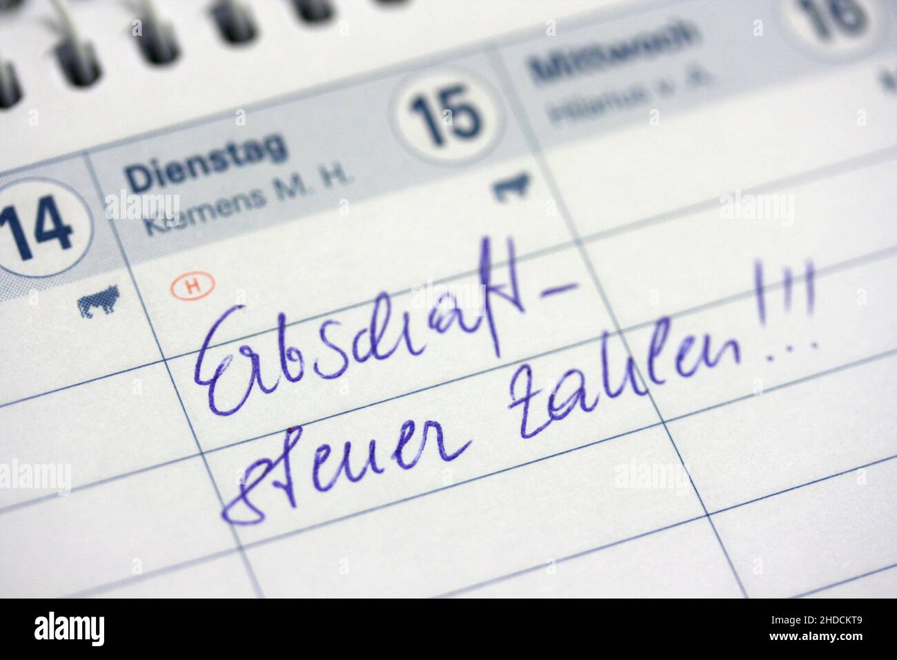 Termineintrag,  Erben, Erbschaftssteuer, Kalender, Stock Photo