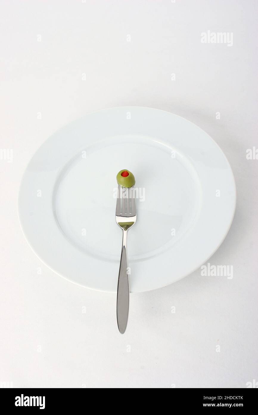 Eine Olive auf dem Teller,Diät, Stock Photo
