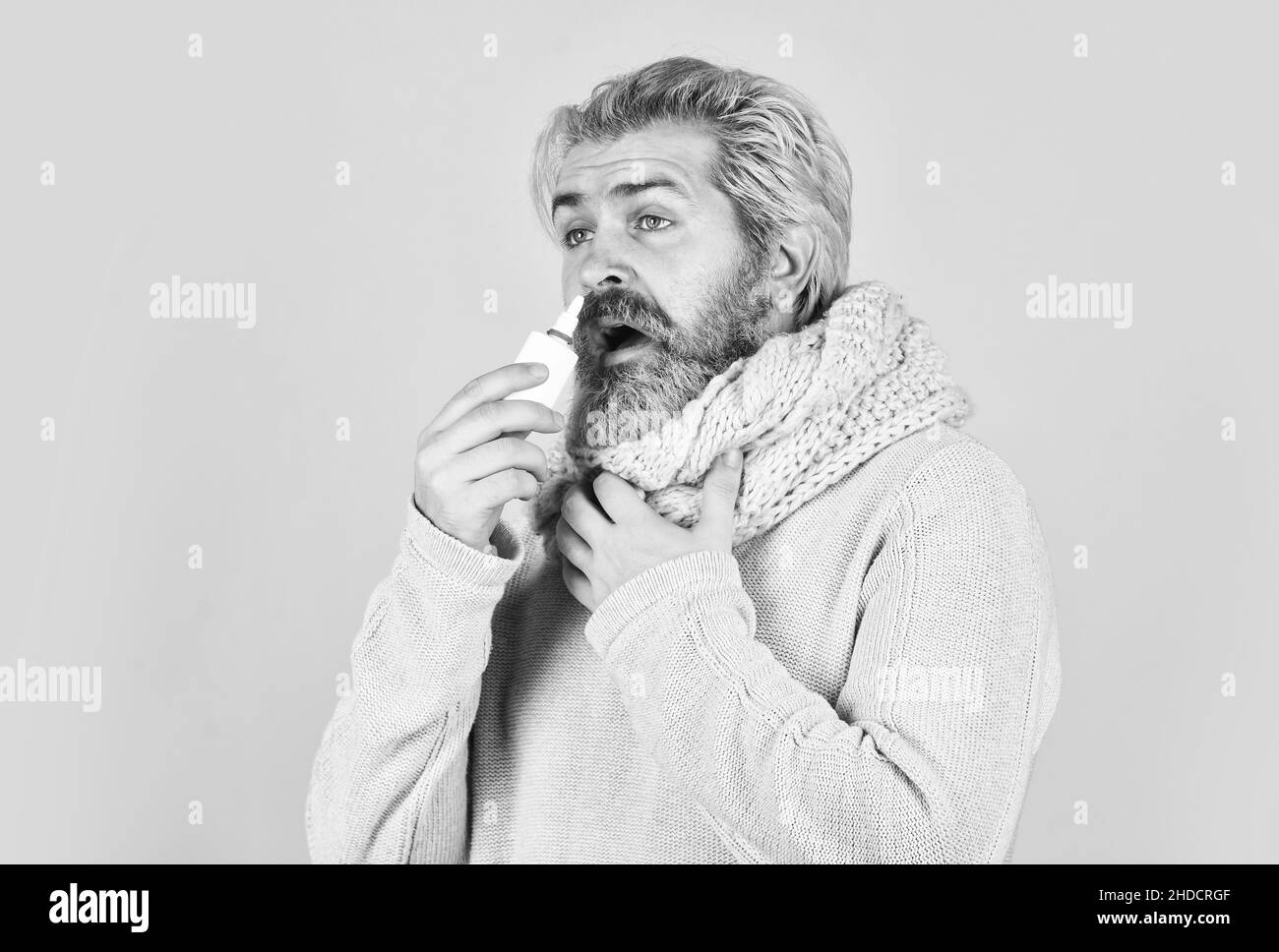 Runny nose and symptoms of cold. Fast recovery. Cold flu remedies. Man