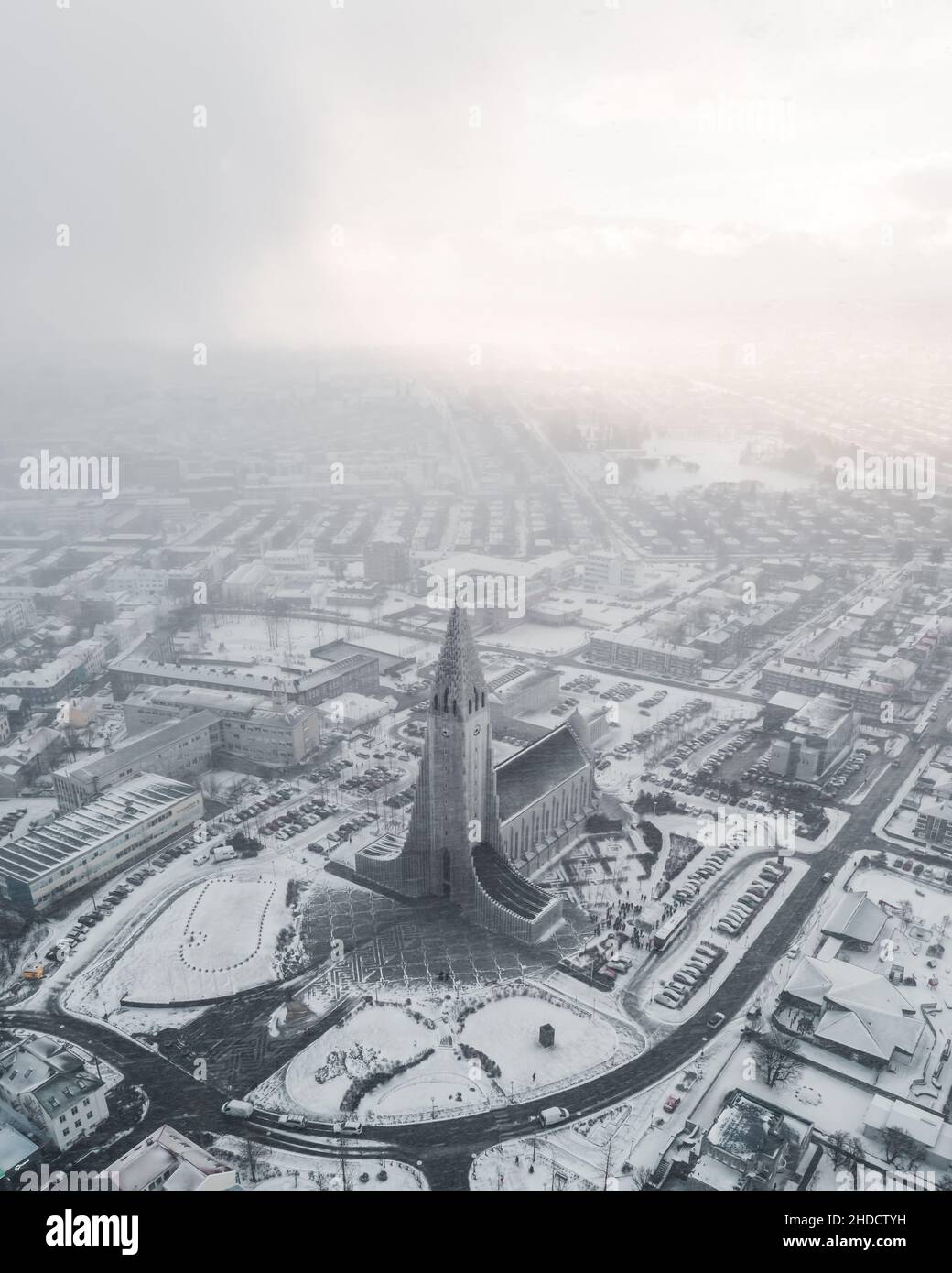 Aerial view of a city covered by snow Stock Photo - Alamy