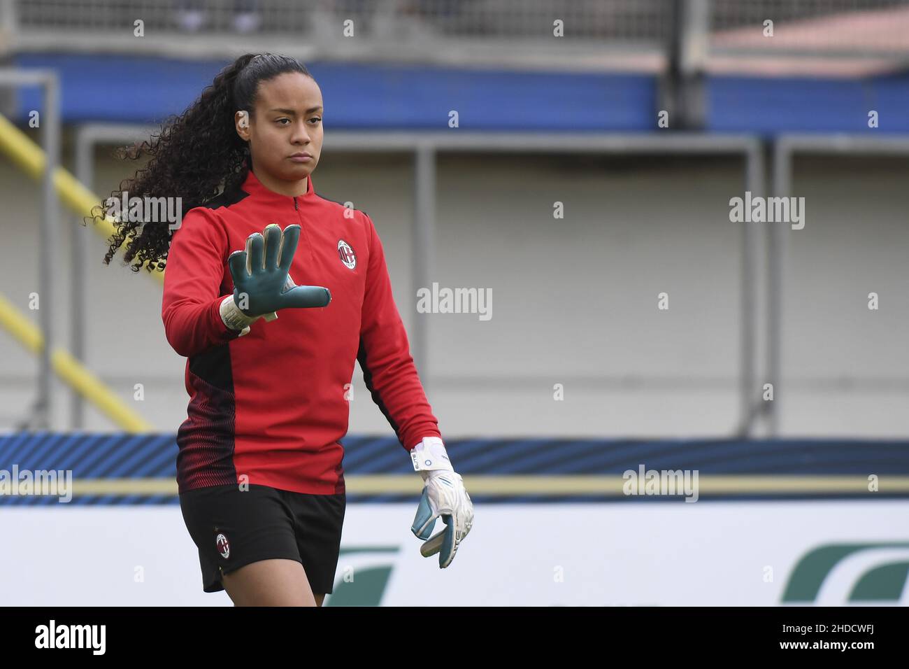 Selena Delia Babb of A.C. Milan during the Women's Italian Supercup Semi-Final between A.S. Roma Women and A.C. Milan at the Domenico Francioni Stadium on 5th of January, 2022 in Latina, Italy. Stock Photo