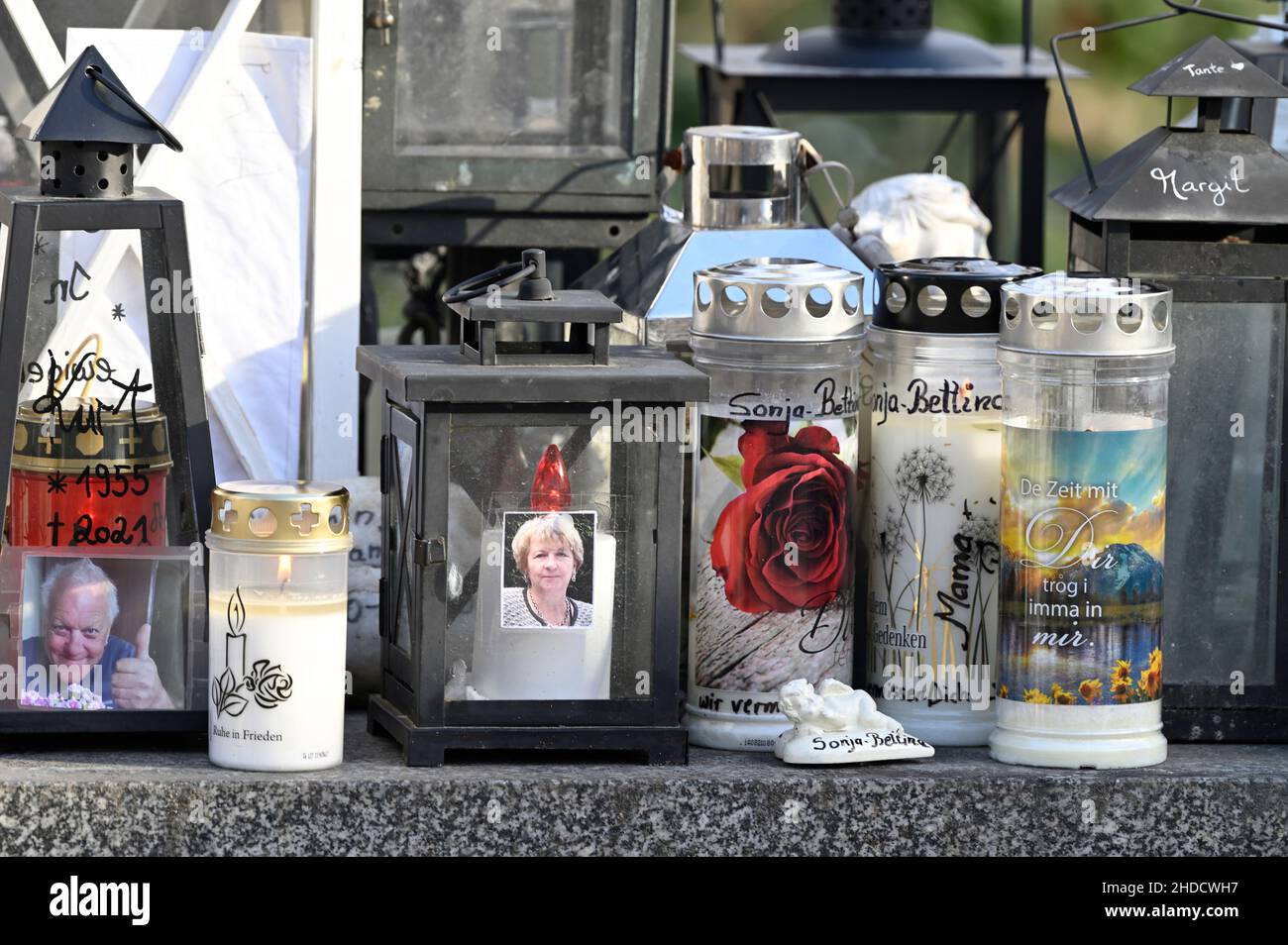 Vienna, Austria. The Central Cemetery in Vienna. Grave lanterns and grave candles at the Vienna Central Cemetery Stock Photo
