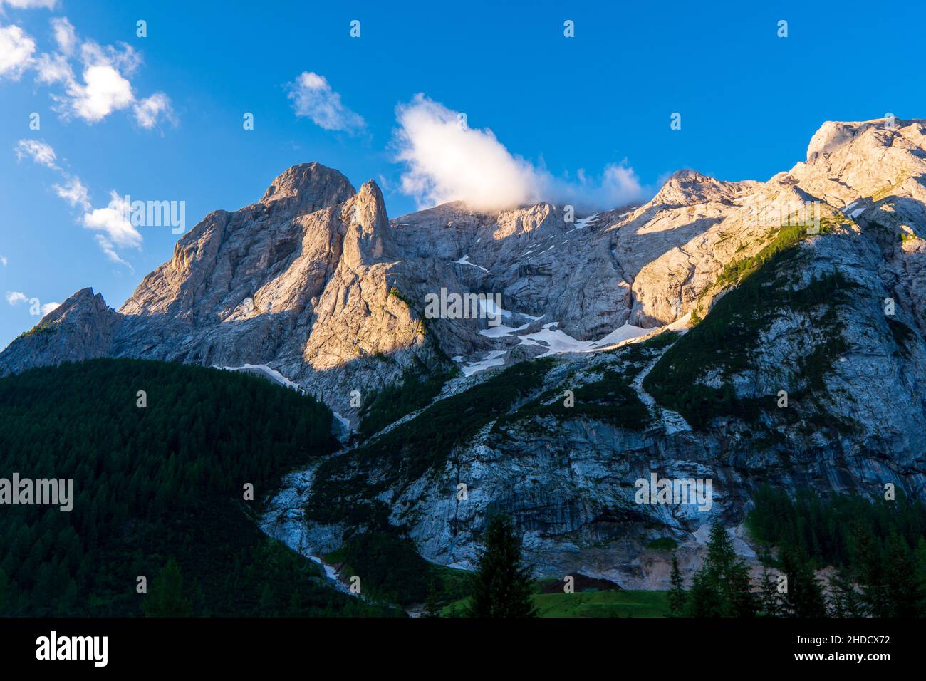 Panorama of a colored mountain landscape in South Tyrol, Italy with the snow covered mountains. High quality photo Stock Photo