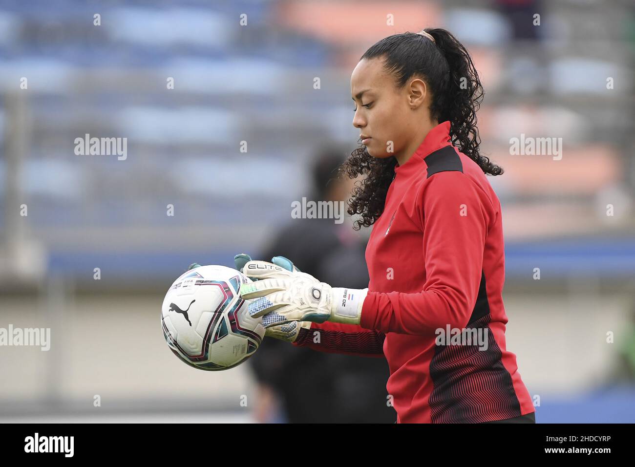 Selena Delia Babb of A.C. Milan during the Women's Italian Supercup Semi-Final between A.S. Roma Women and A.C. Milan at the Domenico Francioni Stadium on 5th of January, 2022 in Latina, Italy. Stock Photo