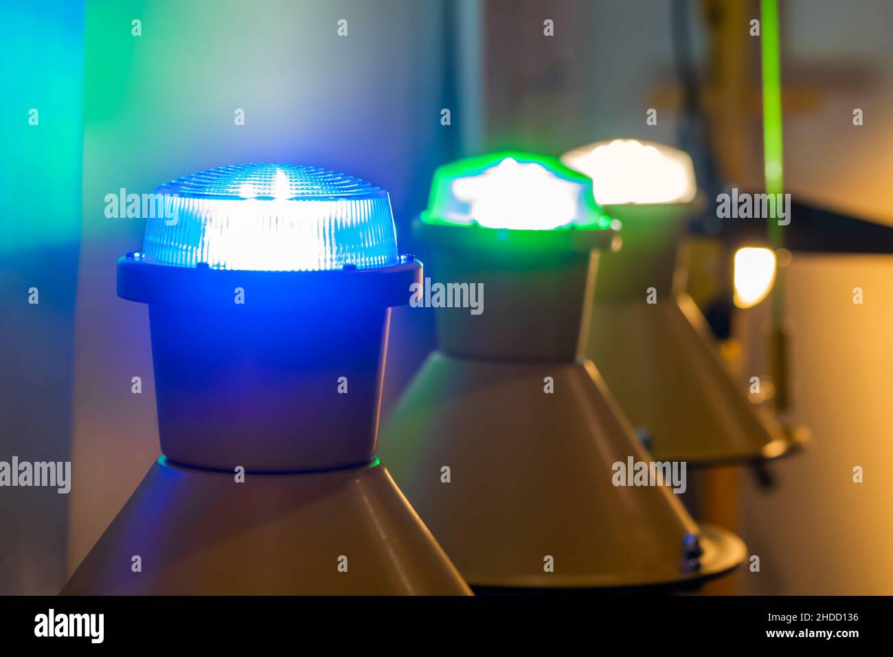 Close up of alarm lamp signal warning flashing lights for industrial