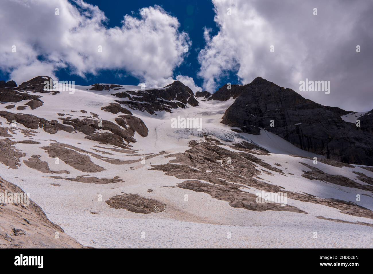Corvara - August 2020: view of Marmolada's glacier in summer Stock Photo