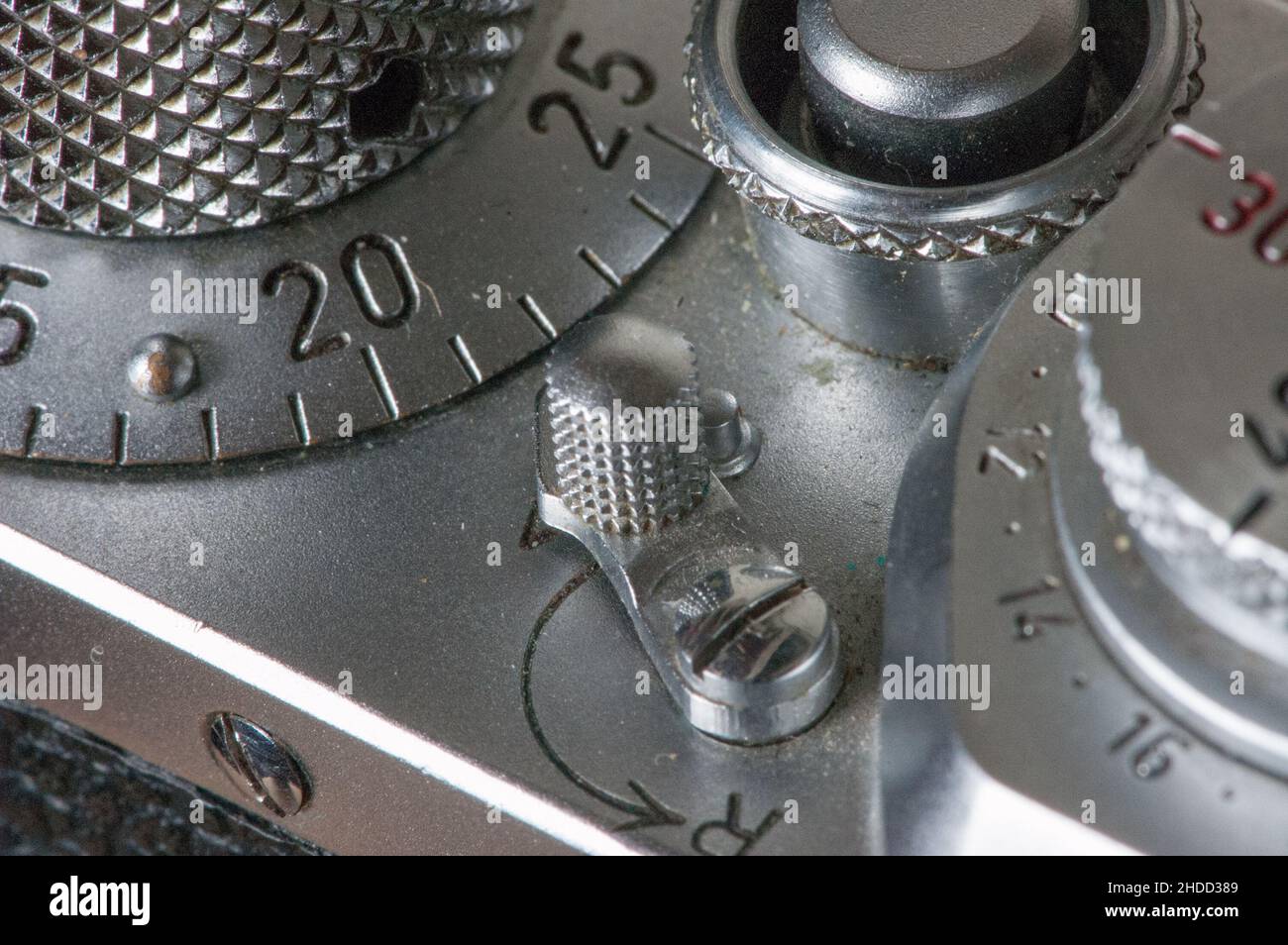 Detail top Leica IIIf made in late 1949 or 1950 Stock Photo