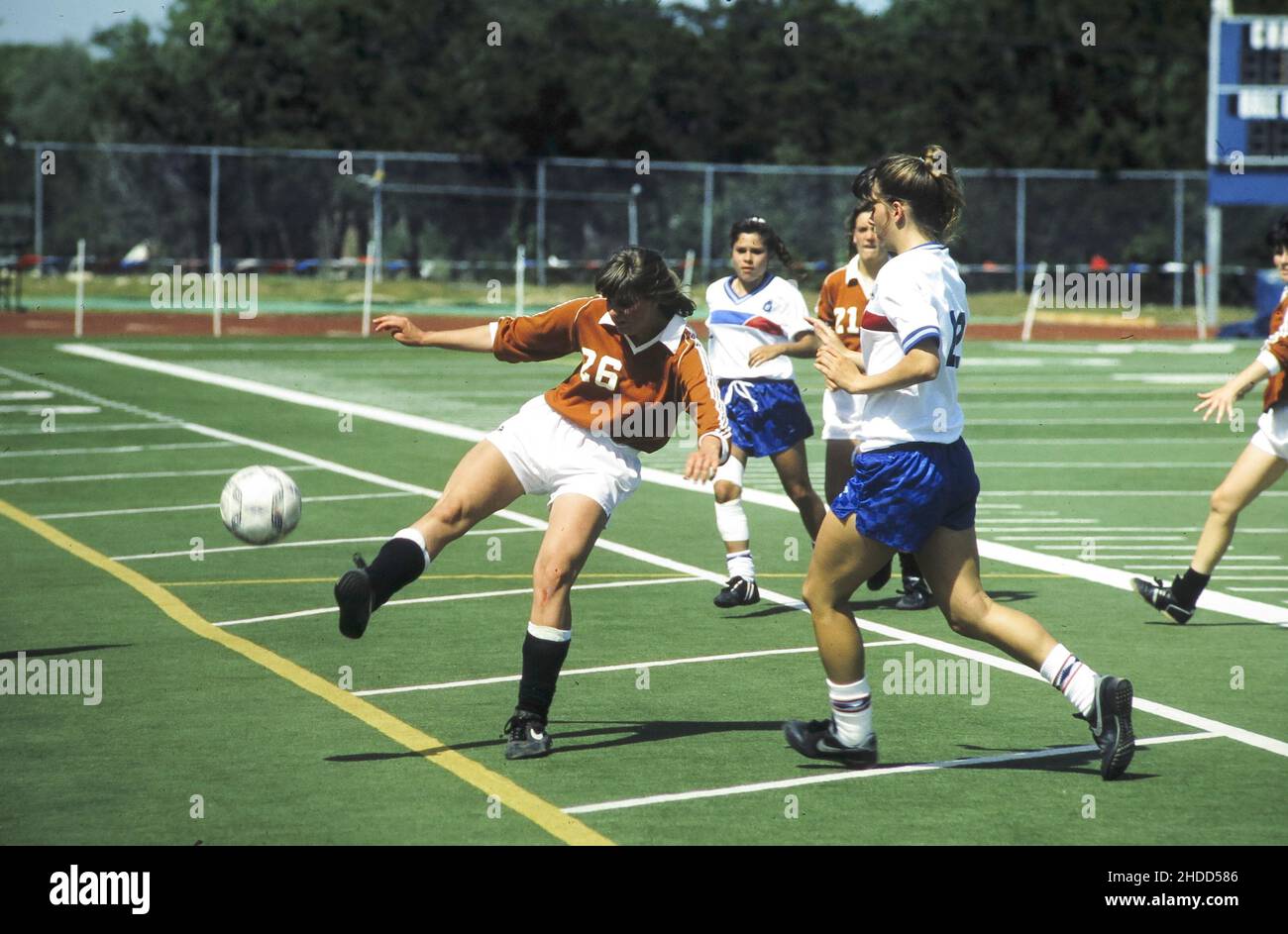 Austin Texas USA, 1992 Girls competing in state high school soccer