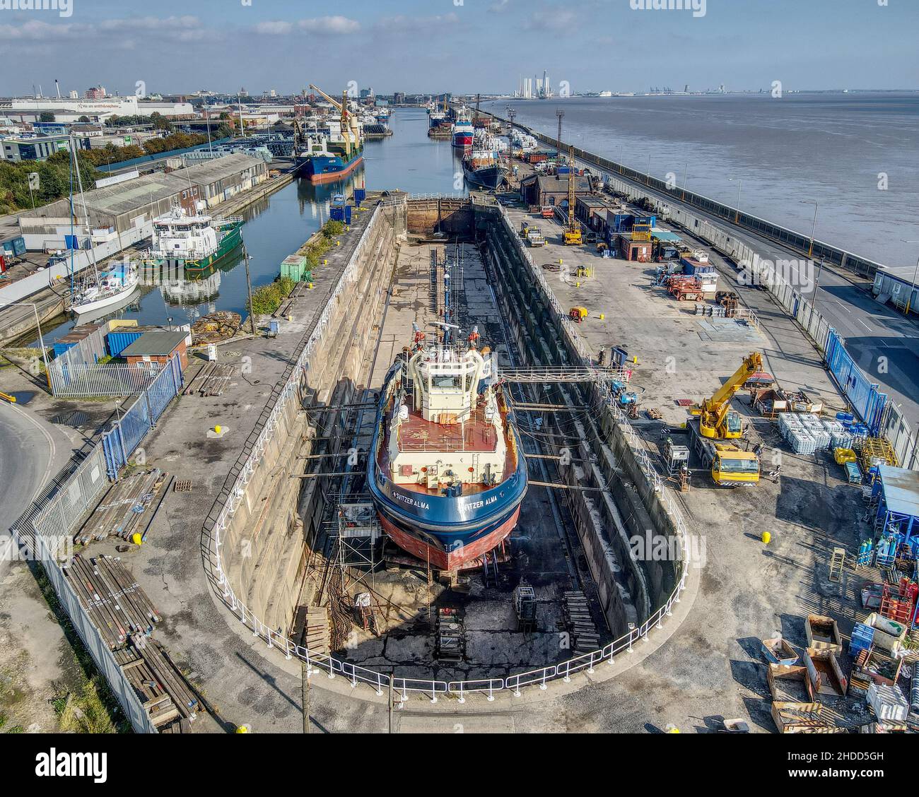 Overhead view of the Dry Dock at William Wright Dock, Hull Stock Photo