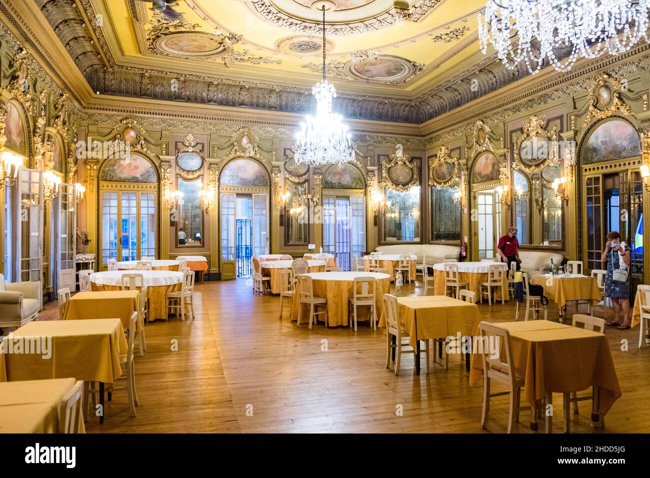 Lisbon, Portugal - July 19, 2020: a view of luxury hall in Casa do Alentejo Restaurant, a wonderful place to visit for a dinner. Stock Photo