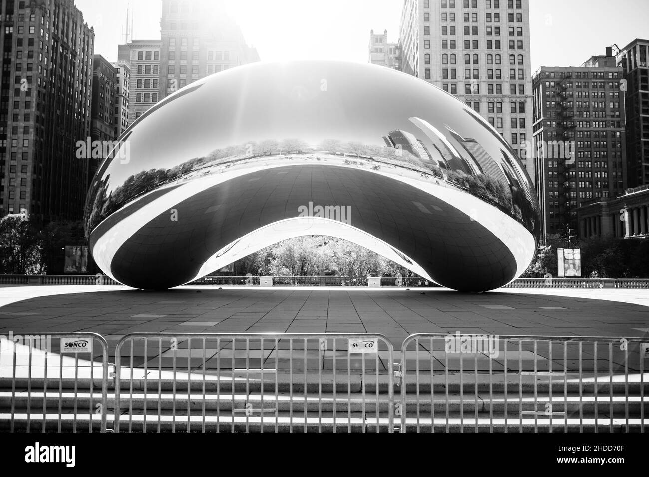 Cloud Gate or The Bean in the morning, in black and white, Millennium