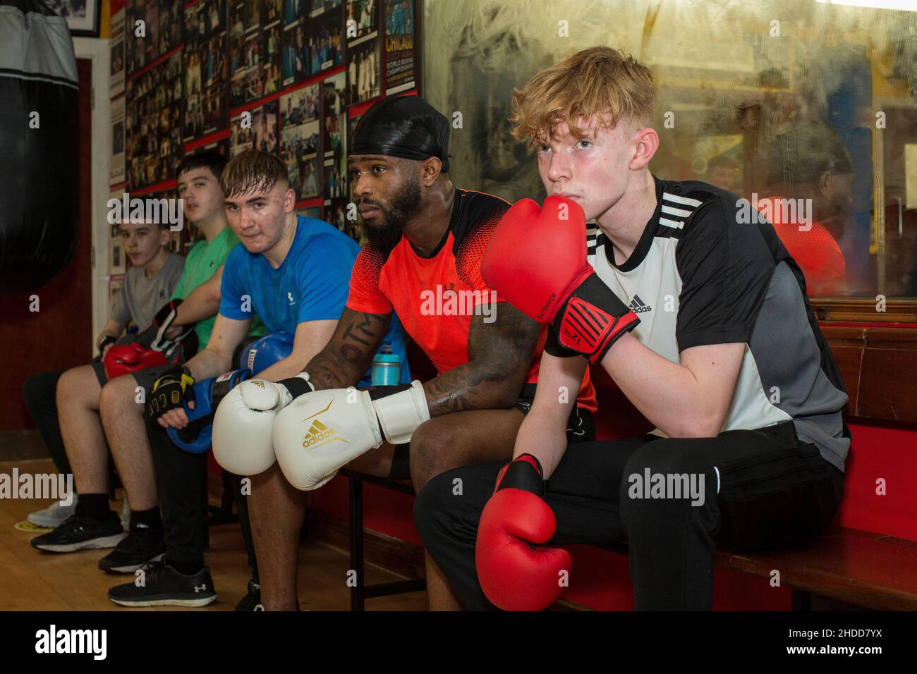 Young boys training at Holy Trinity Boxing Club , Belfast , Northern Irland . Stock Photo