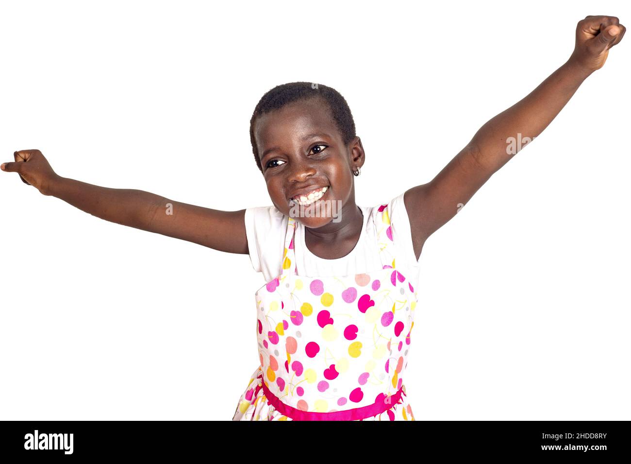 adorable happy little girl raising hands up smiling Stock Photo - Alamy