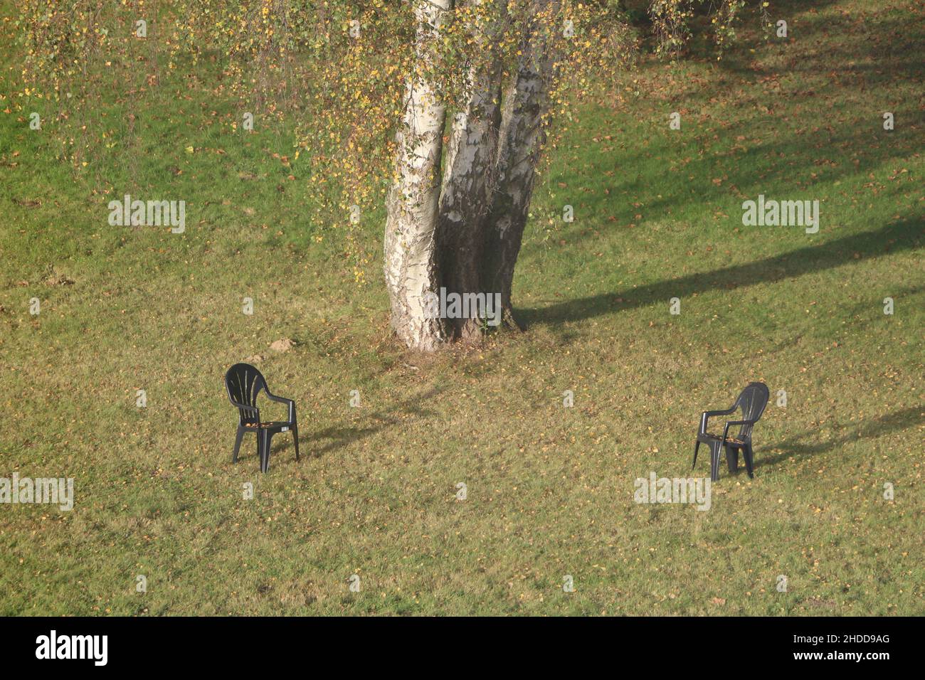 Aerial view of chairs on the lawn in the park Stock Photo
