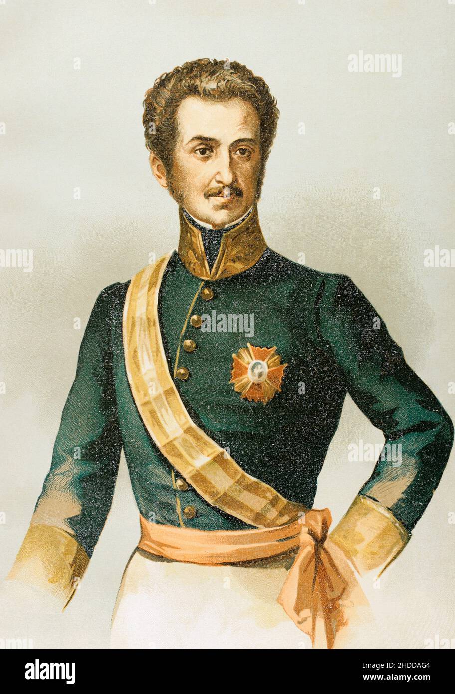 Luis Fernández de Córdoba y Valcárcel (1798-1840). Spanish lieutenant general. Of absolutist ideas, during the reign of Ferdinand VII he uprised against the government during the Liberal Triennium, being one of the promoters of the failed uprising of the Royal Guard in Madrid on 7 July 1822, which forced him to go into exile in France. Portrait. Chromolithography. 'Historia General de España' (General History of Spain) by Miguel Morayta. Volume VII. Madrid, 1893. Stock Photo