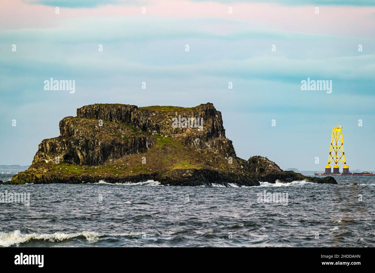 Firth of Forth, Scotland, 5th January 2022. UK Weather a barge carrying an enormous wind