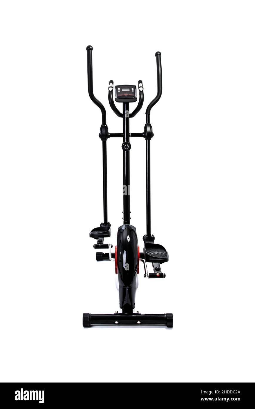 Elliptical trainer isolated on white background, behind view. Sports