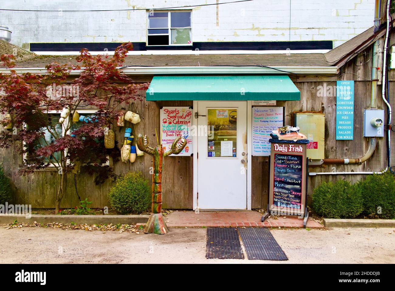 Daily Fresh local fish market in the Hamptons, NY, USA. Outside with