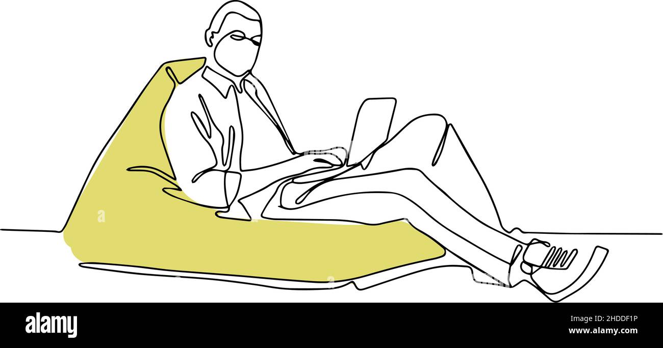 Young man using laptop on sofa at home Stock Vector