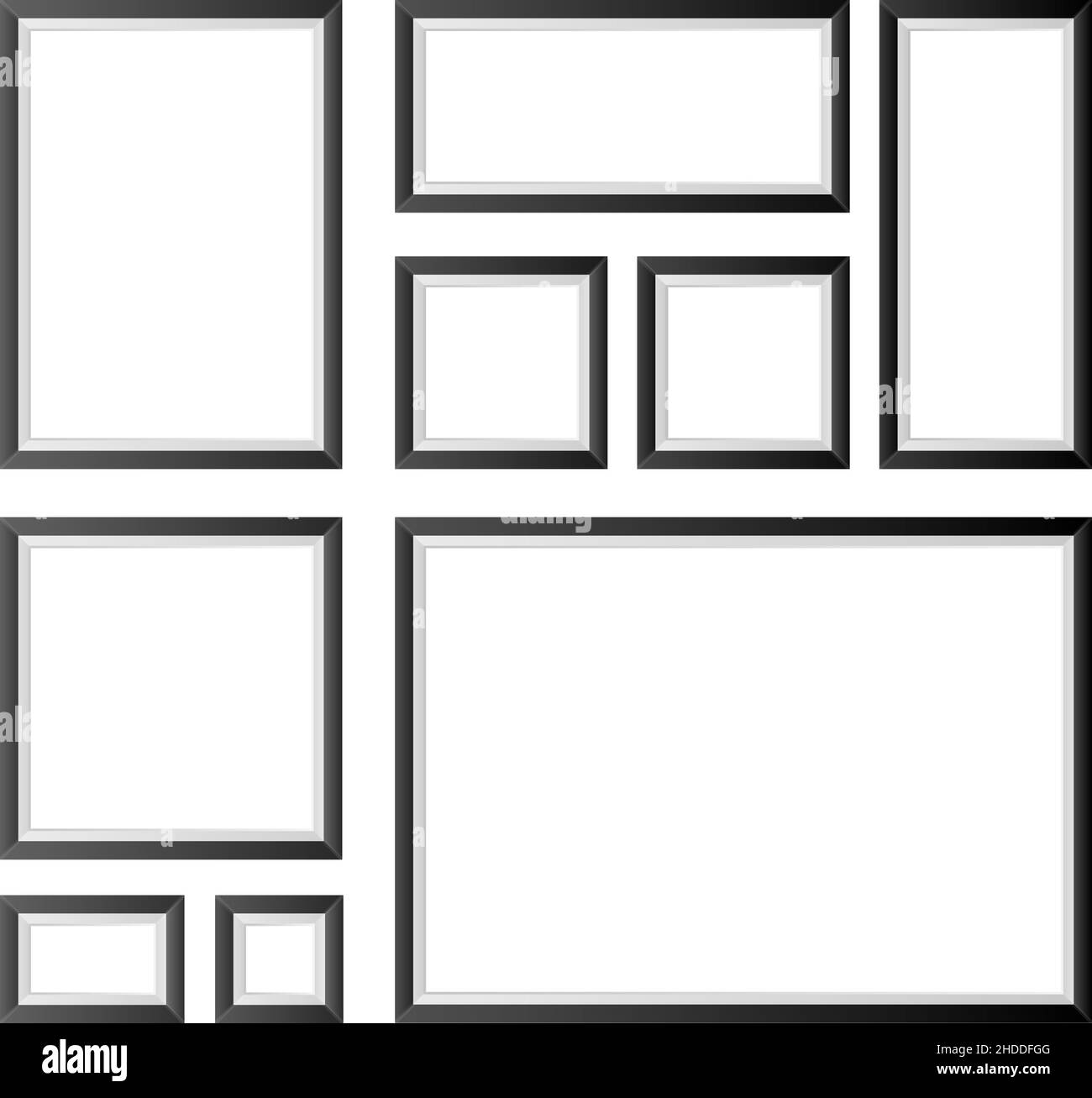 collection of empty picture frames, realistic frame mockup isolated on white background, vector illustration Stock Vector