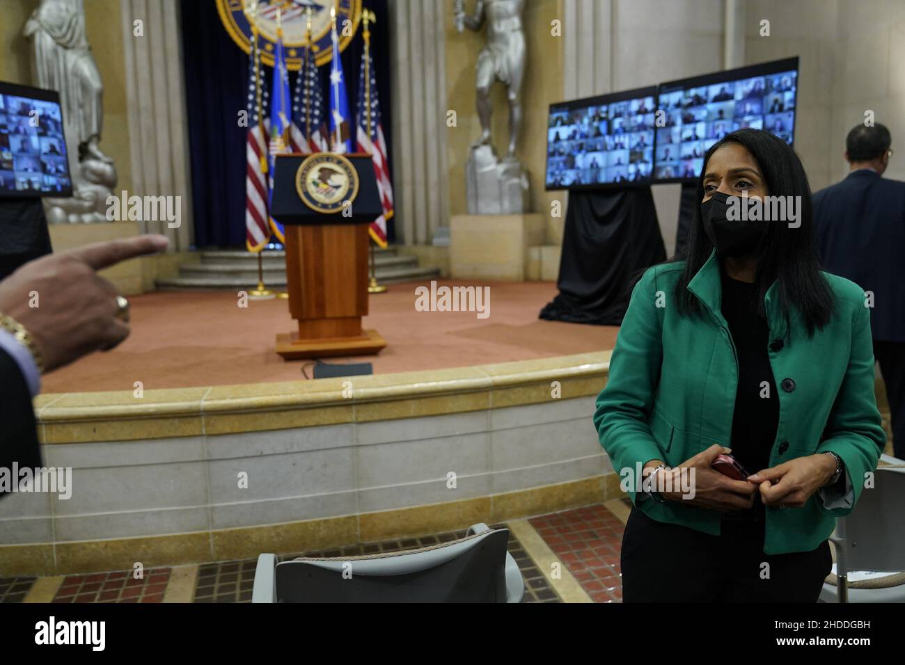 Washington, United States. 05th Jan, 2022. Associate Attorney General Vanita Gupta arrives before Attorney General Merrick Garland speaks at the Department of Justice in Washington, DC on Wednesday, January 5, 2022, in advance of the one year anniversary of the attack on the U.S. Capitol. Pool Photo by Carolyn Kaster/UPI Credit: UPI/Alamy Live News Stock Photo